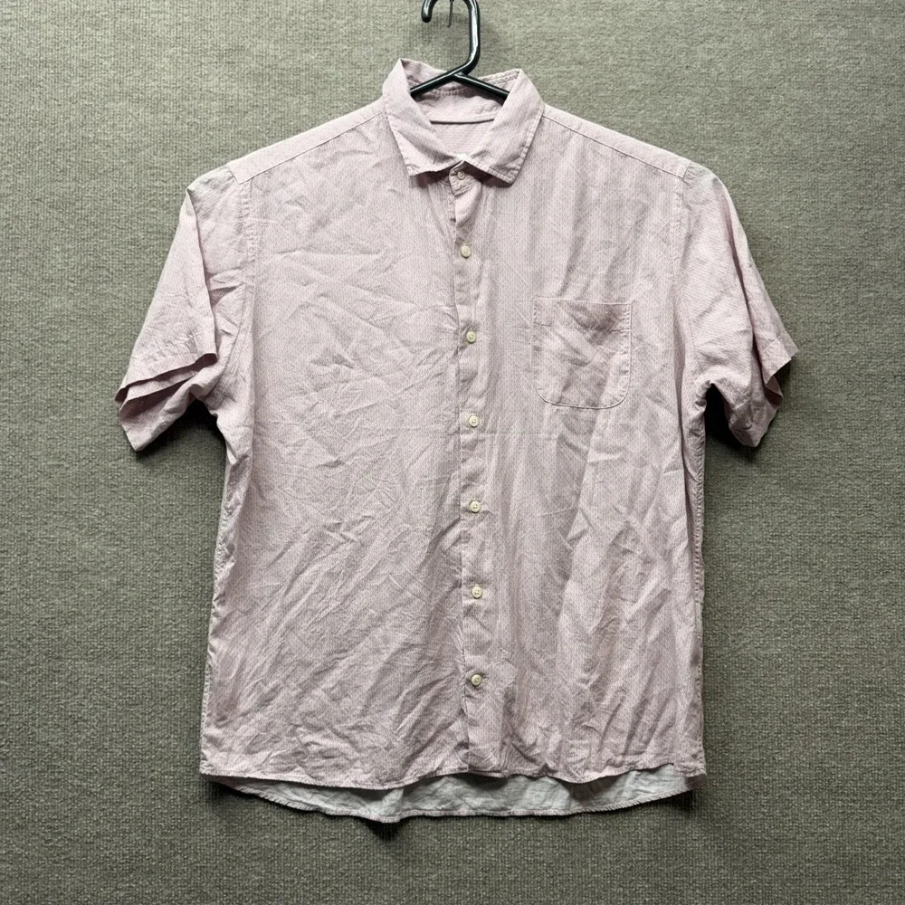 Peter Millar Shirt Mens Large Pink Linen Blend Geometric Button Up Casual